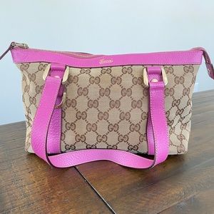 Authentic Abbey Bag Small Pink/Brown Canvas Tote